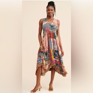 Anthropologie Margaux Midi Multicolor Patchwork Sleeveless Boho Dress